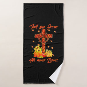 Xmas Fall For Jesus Maple Leaf Christian Autumn Bath Towel
