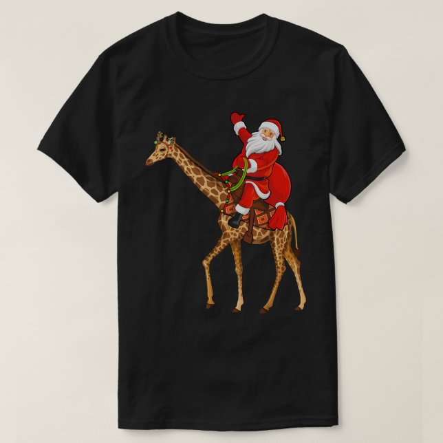 Xmas Family Matching Funny Santa Riding Giraffe Ch T-Shirt (Design Front)