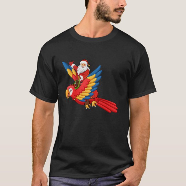 Xmas Family Matching Funny Santa Riding Parrot Chr T-Shirt (Front)
