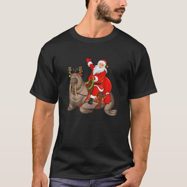 Xmas Family Matching Funny Santa Riding Sea Lion C T-Shirt (Front)