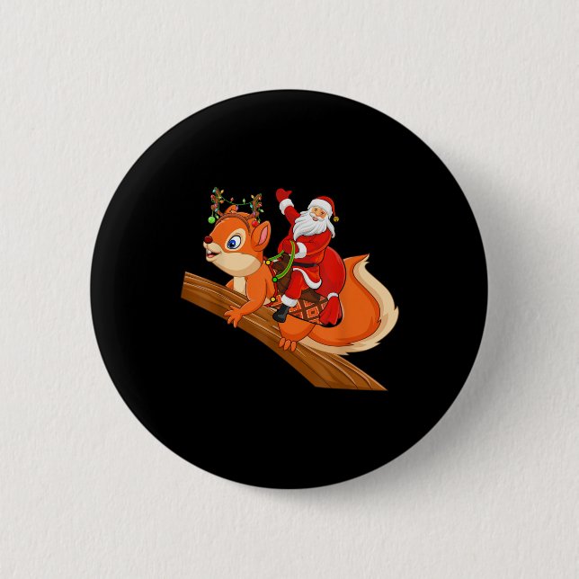Xmas Family Matching Funny Santa Riding Squirrel C 6 Cm Round Badge (Front)