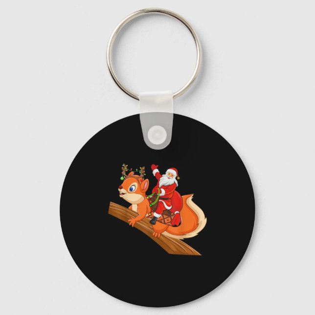 Xmas Family Matching Funny Santa Riding Squirrel C Key Ring (Front)