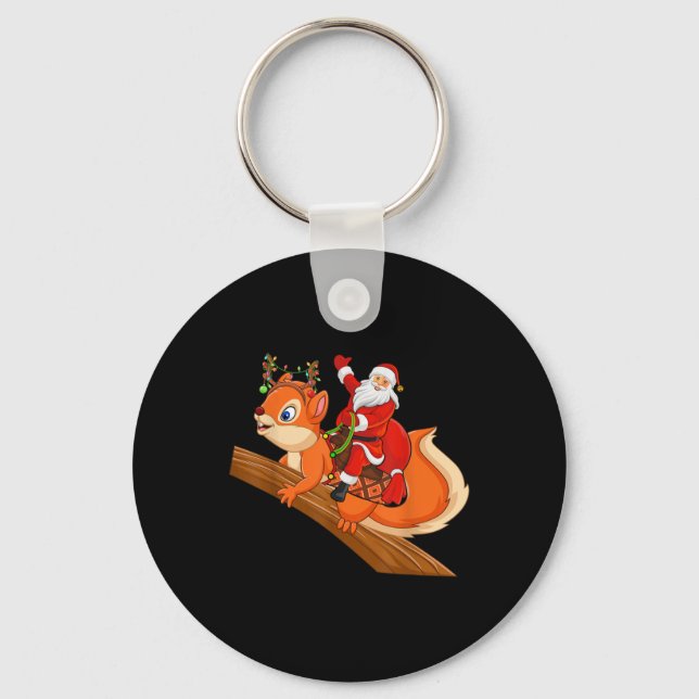 Xmas Family Matching Funny Santa Riding Squirrel C Key Ring (Front)