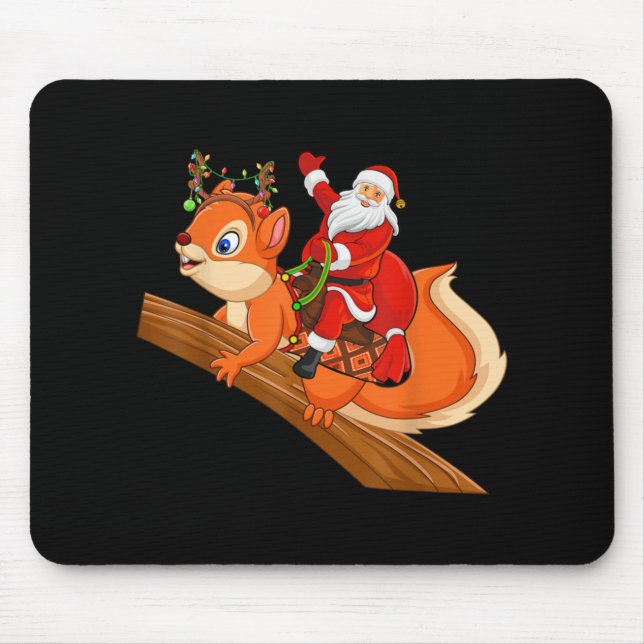 Xmas Family Matching Funny Santa Riding Squirrel C Mouse Mat (Front)