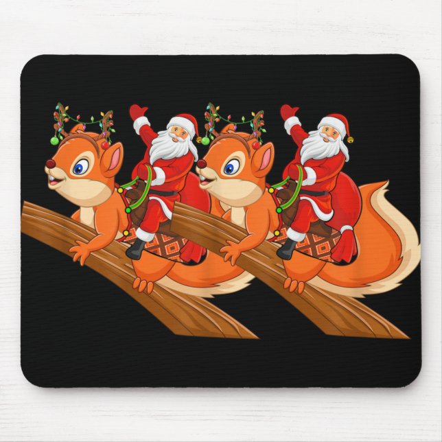 Xmas Family Matching Funny Santa Riding Squirrel C Mouse Mat (Front)