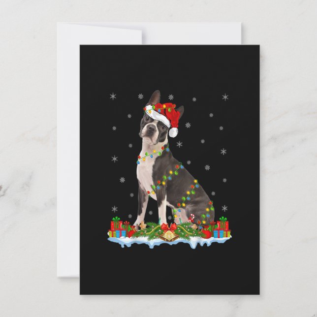 Xmas Family Matching Santa Hat Boston Terrier Dog  Invitation (Front)