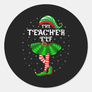 Xmas Family Matching Women Girls The Teacher Elf C Classic Round Sticker
