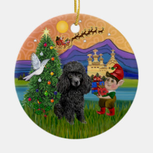 Xmas Fantasy - Black Min. or Toy Poodle Ceramic Tree Decoration