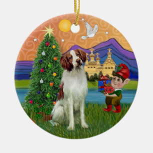 Xmas Fantasy -  Brittany Spaniel Ceramic Tree Decoration