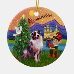 Xmas Fantasy - Merle Australian Shepherd Ceramic Tree Decoration