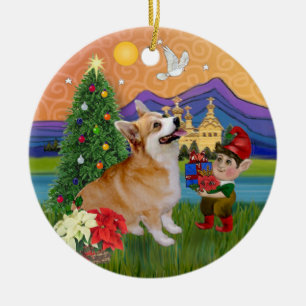 Xmas Fantasy - Pembroke Welsh Corgi 7b Ceramic Tree Decoration