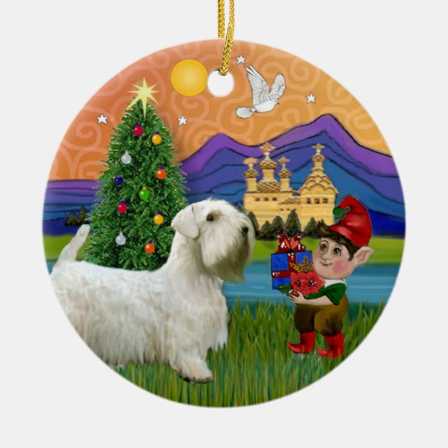 Xmas Fantasy - Sealyham Terrier Ceramic Tree Decoration (Front)