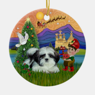 Xmas Fantasy - Shih Tzu (black-white) Ceramic Tree Decoration