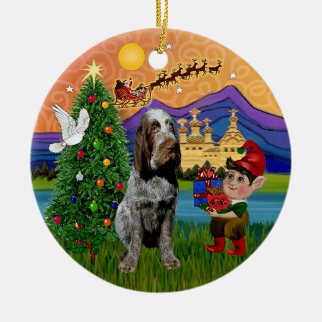 Xmas Fantasy - Spinone Italiano (roan) Ceramic Tree Decoration (Front)