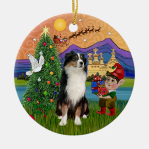 Xmas Fantasy - Tri Australian Shepherd Ceramic Tree Decoration