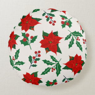 Xmas Festive Floral Round Pillow