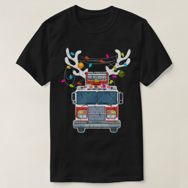 Xmas Fire Truck Reindeer Christmas Firefighter T-S T-Shirt (Design Front)