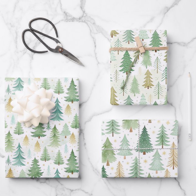 Xmas Forest Winter Pattern Wrapping Paper Sheet (Front)