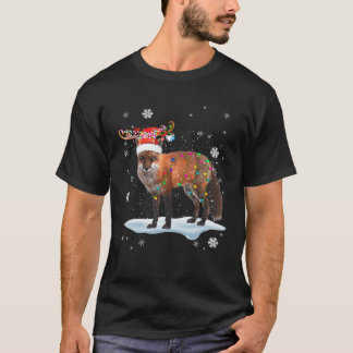 Xmas Fox Xmas Lights Santa Reindeer Fox Lover T-Shirt