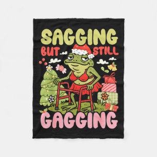 Xmas Funny Frog Meme Christmas Sagging But Still G Fleece Blanket