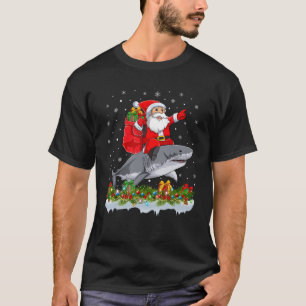 Xmas Funny Santa Claus Riding Great White Shark Ch T-Shirt