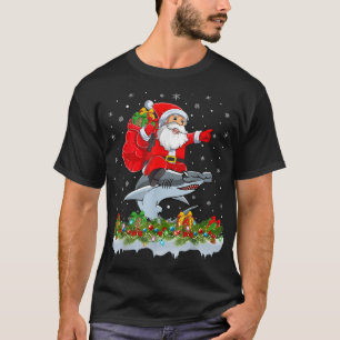 Xmas Funny Santa Claus Riding Hammerhead Shark Chr T-Shirt