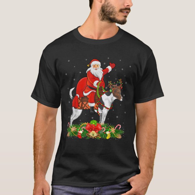 Xmas Funny Santa Riding Jack Russell Terrier Dog C T-Shirt (Front)