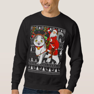 Xmas Funny Santa Riding Scottish Fold Cat Ugly Chr Sweatshirt