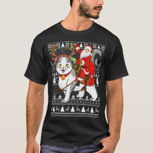 Xmas Funny Santa Riding Scottish Fold Cat Ugly Chr T-Shirt