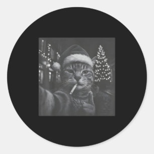 Xmas Funny Smoking Cat Cigarette Kitty Gen Z Meme  Classic Round Sticker