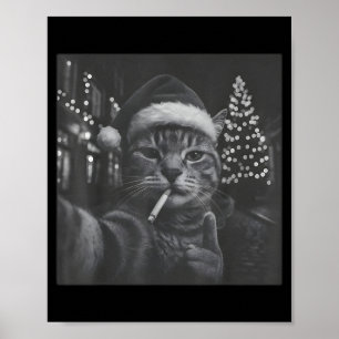 Xmas Funny Smoking Cat Cigarette Kitty Gen Z Meme Poster