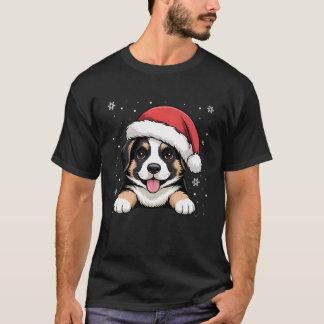 Xmas German Shepherd Dog Wearing Santa Hat Pet Ani T-Shirt