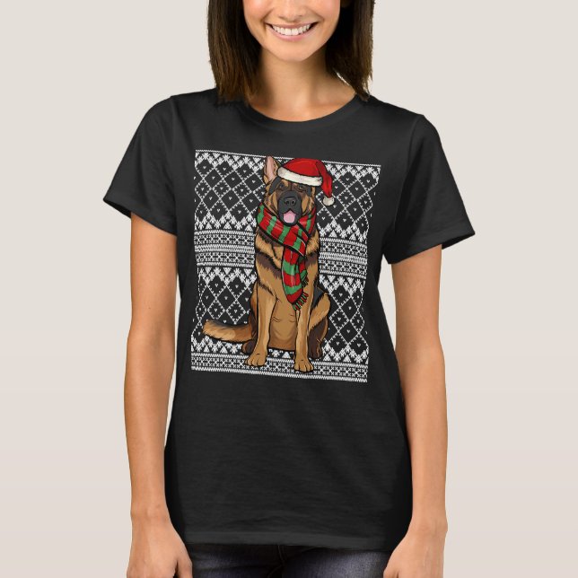 Xmas German Shepherd Santa Claus Hat T-Shirt (Front)