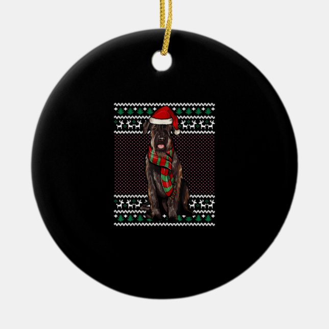 Xmas Giant Schnauzer Dog Santa Hat Ugly Christmas Ceramic Tree Decoration (Front)