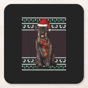 Xmas Giant Schnauzer Dog Santa Hat Ugly Christmas Square Paper Coaster