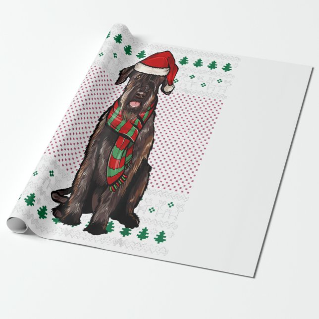 Xmas Giant Schnauzer Dog Santa Hat Ugly Christmas Wrapping Paper (Unrolled)