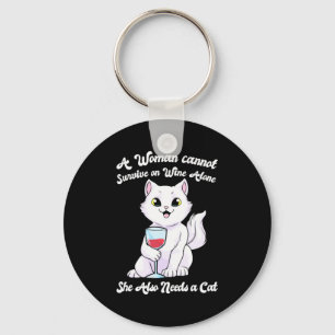 Xmas Gift A Woman Survives On Wine And Cat Key Ring