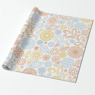 Xmas Gift Abstract Flowers On White Wrapping Paper