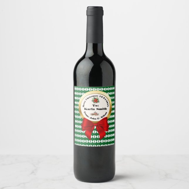 XMAS GIFT BAG green & red numbers editable Wine Label (Front)