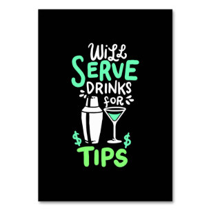 Xmas Gift Bartender Will Serve Drinks For Tips Table Number
