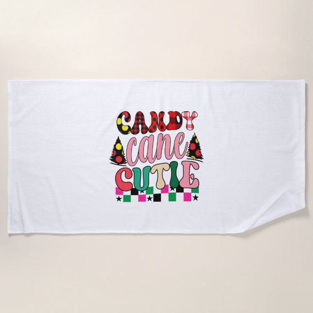 Xmas Gift Candy Cane Cutie Beach Towel (Front)