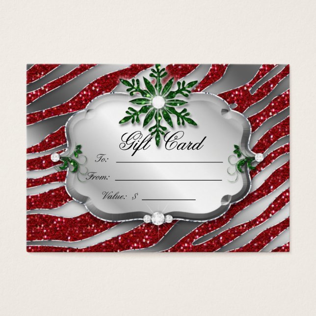 Xmas Gift Card Jewelry Zebra Red Green (Front)