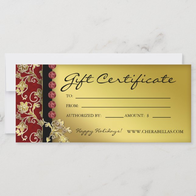 Xmas Gift Certificates Salon Spa Gold Red Floral (Front)