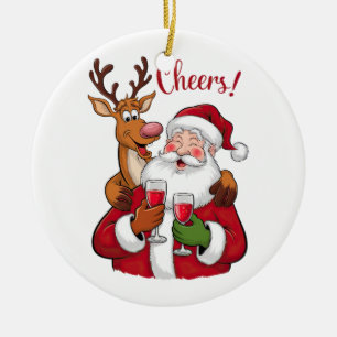 Xmas Gift Cheer Santa Claus Ceramic Tree Decoration