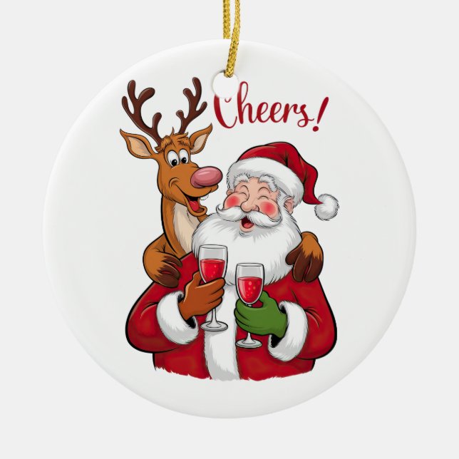 Xmas Gift Cheer Santa Claus Ceramic Tree Decoration (Front)
