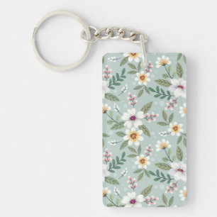 Xmas Gift Colourful Hand Drawn Flowers Key Ring