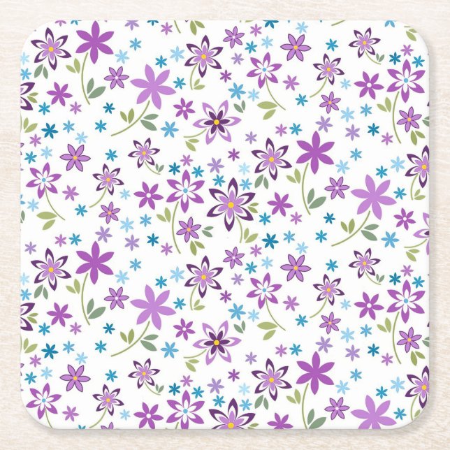 Xmas Gift Cute Floral Ditsy Square Paper Coaster (Front)