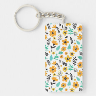 Xmas Gift Cute Hand Drawn Floral Colourful Key Ring