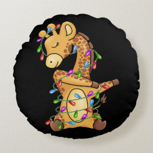 Xmas Gift Dabbing Giraffe Christmas Round Cushion
