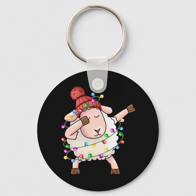 Xmas Gift Dabbing Sheep Christmas Key Ring (Front)